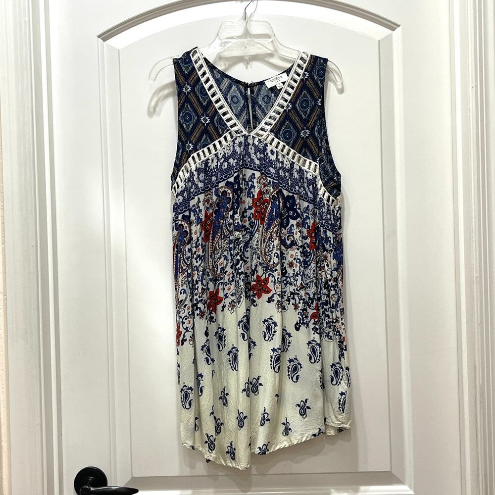Umgee Mini Dress Tunic Top Sleeveless V Neck Boho Floral Paisley Small